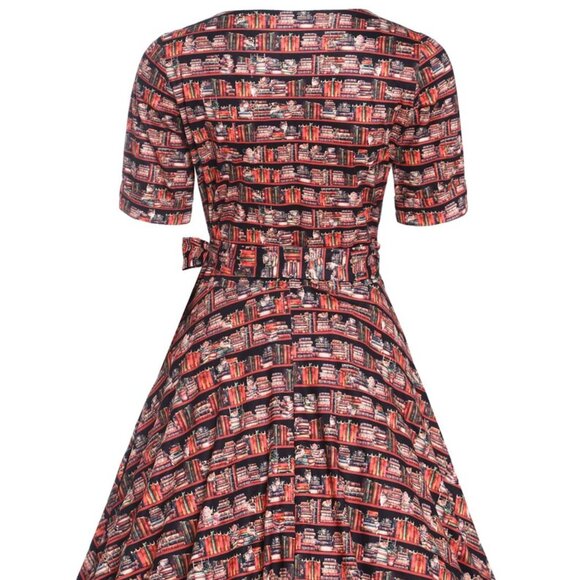 NWT Vintage-Inspired Cat & Book Wrap Dress, size 8 - Picture 14 of 15